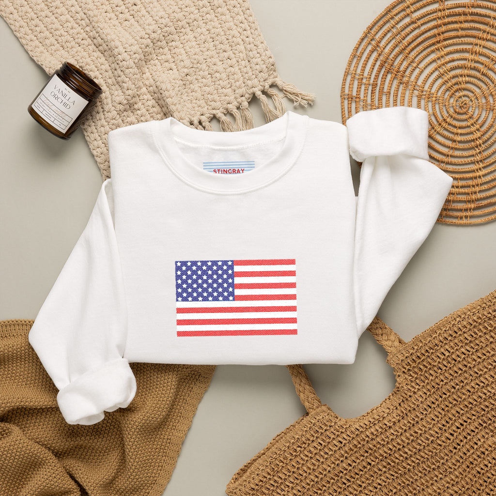 American Flag Embroidered Crewneck Sweatshirt